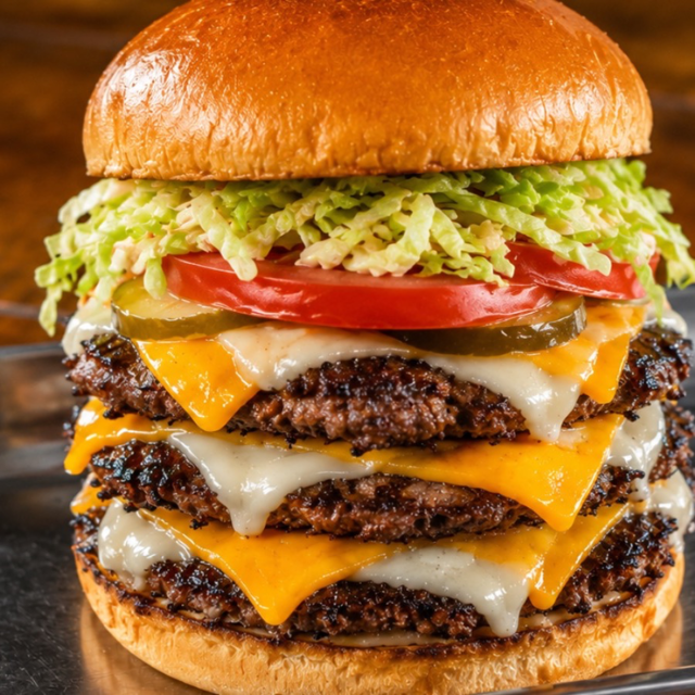 Triple Threat Cheeseburger.