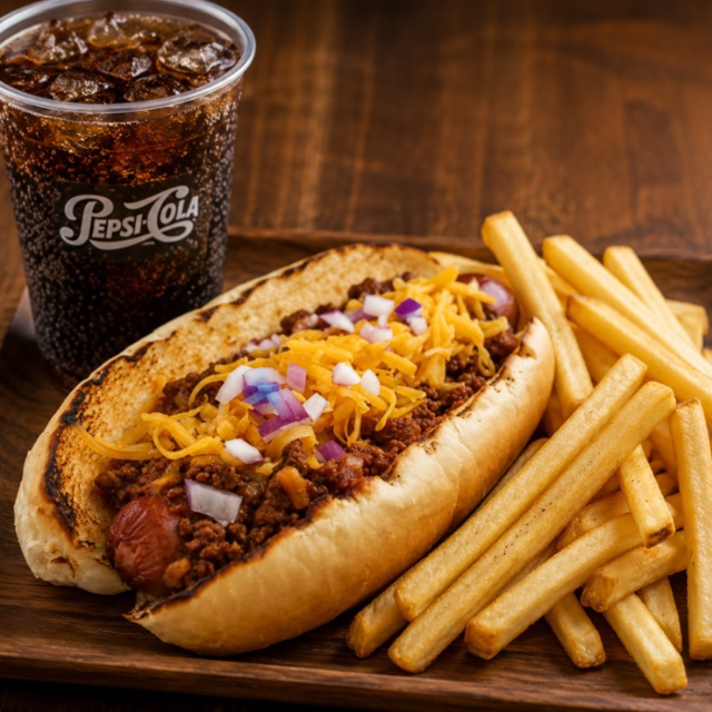 Chili Dog & Drink.