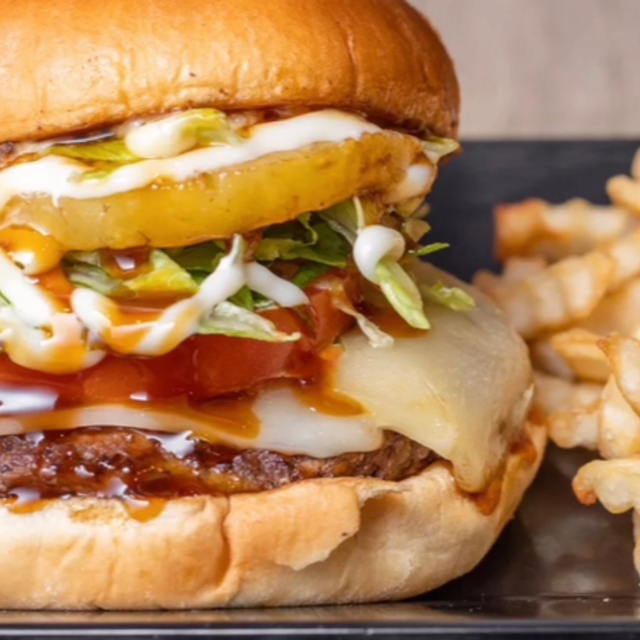 Hawaiian Pineapple Swiss Burger.