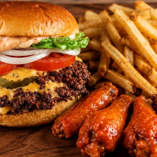 Smash Cheeseburger & 4 Wings.